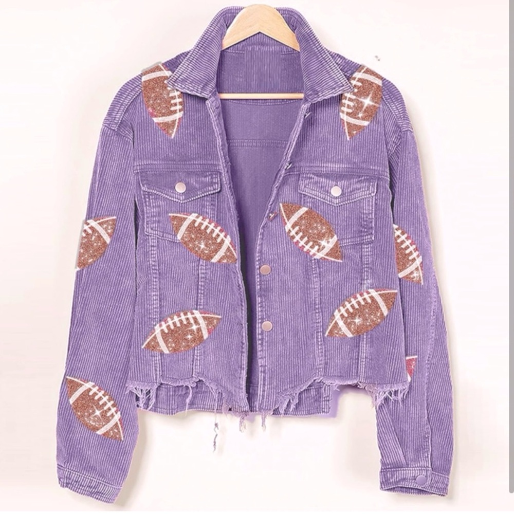 Cropped jacket with sequin football prints size XL